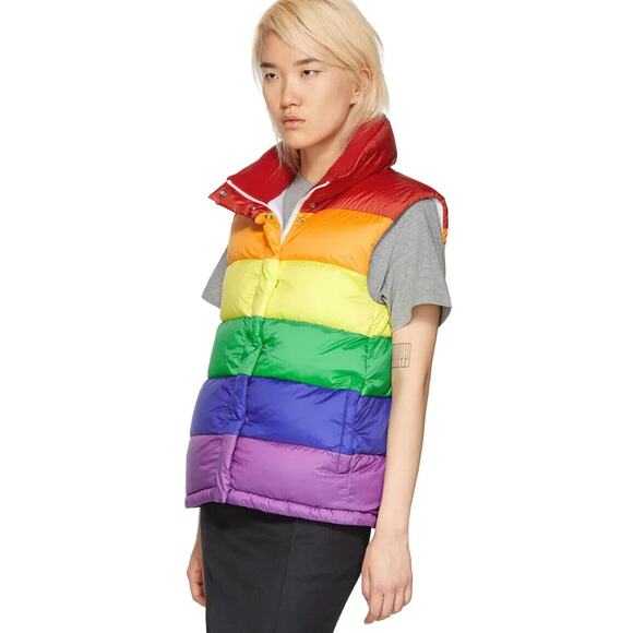 Burberry Jackets & Blazers - RARE Burberry Rainbow Stripe Down Filled Quilted Puffer Vest Concealed Zip S
